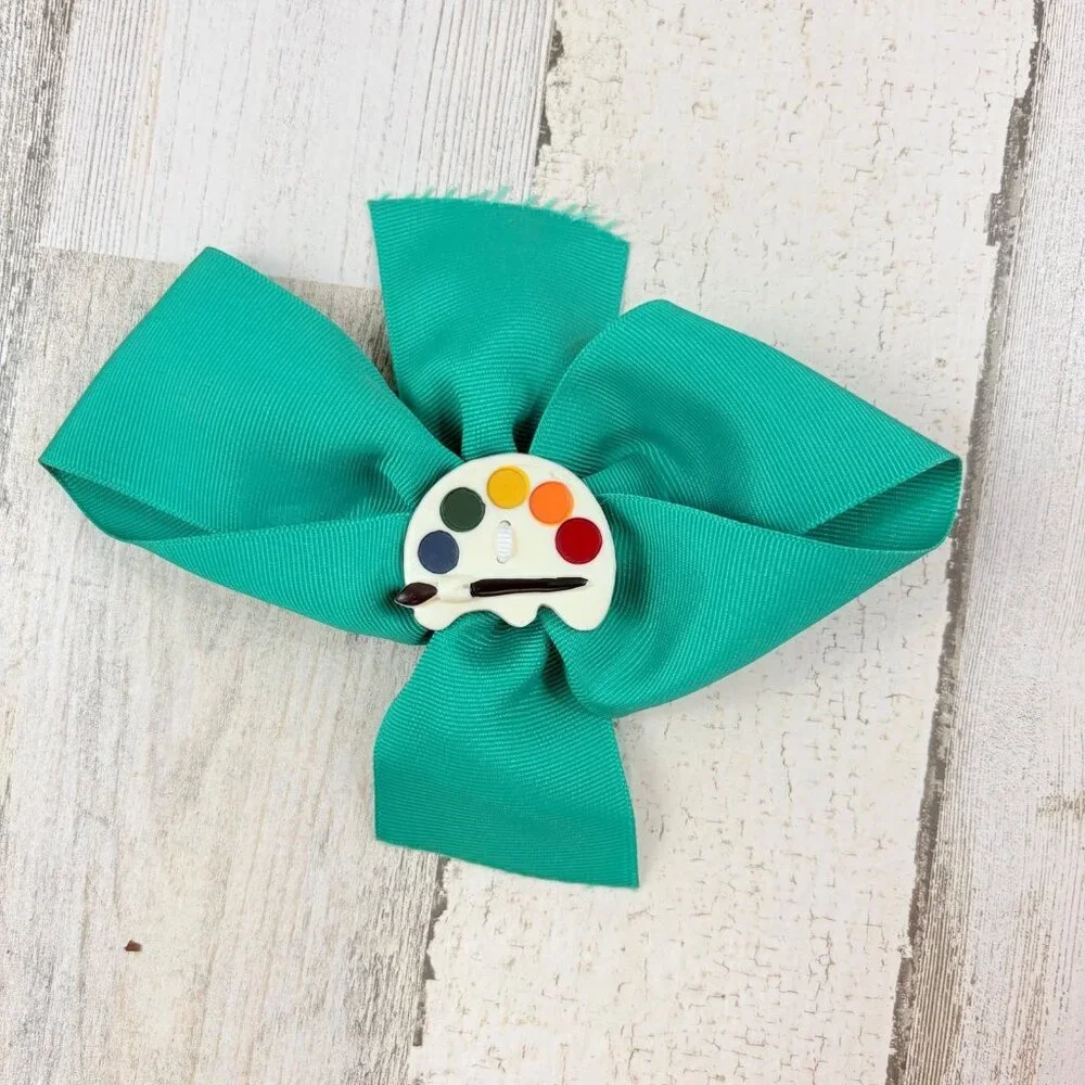Vtg Artist's Palette Green Hair Bow Barette 90s
